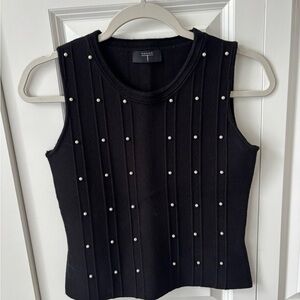 CHANEL Black Tank Top with Pearl Details